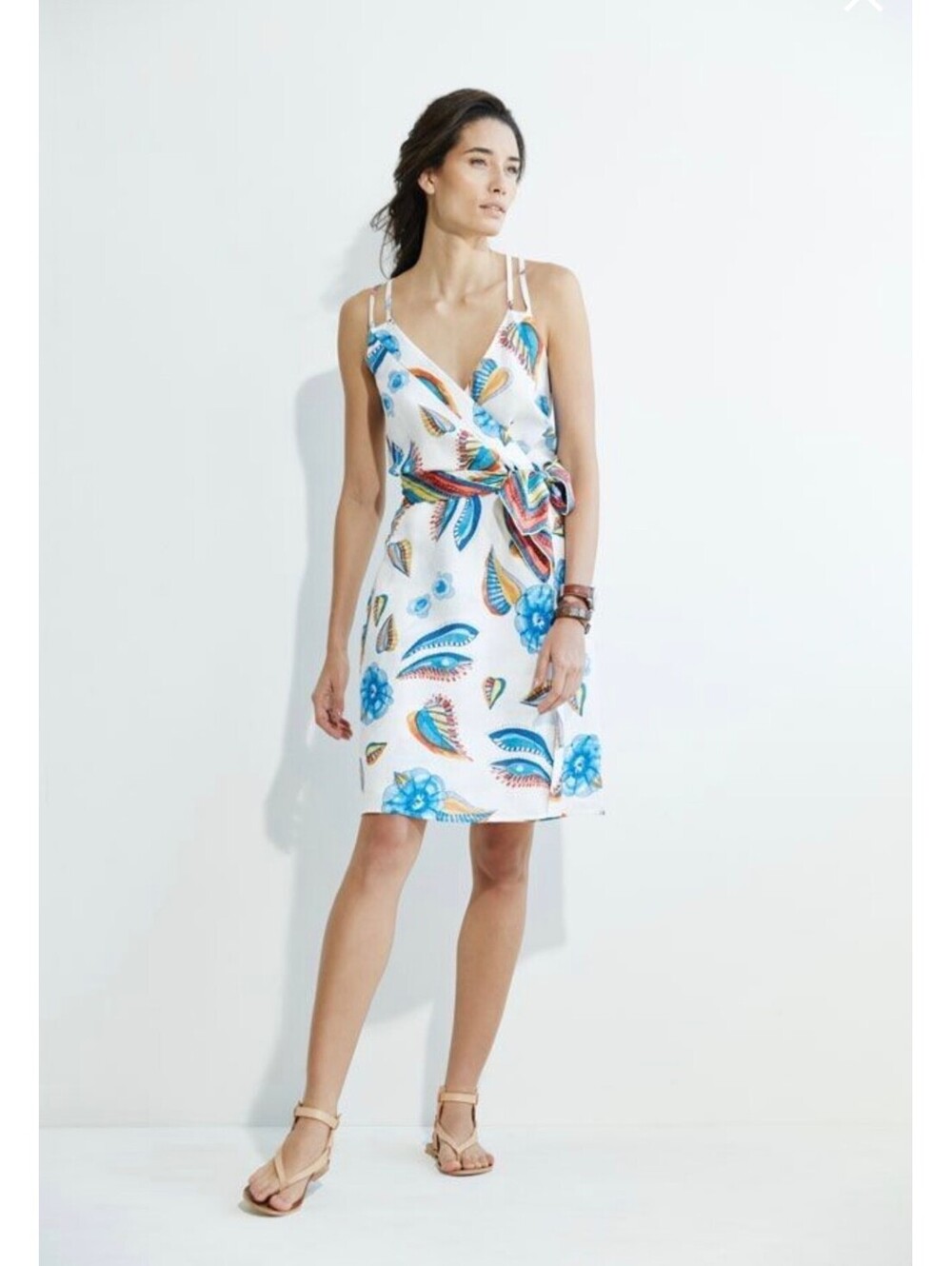 100% Linen Halter Dress with Colorful Print